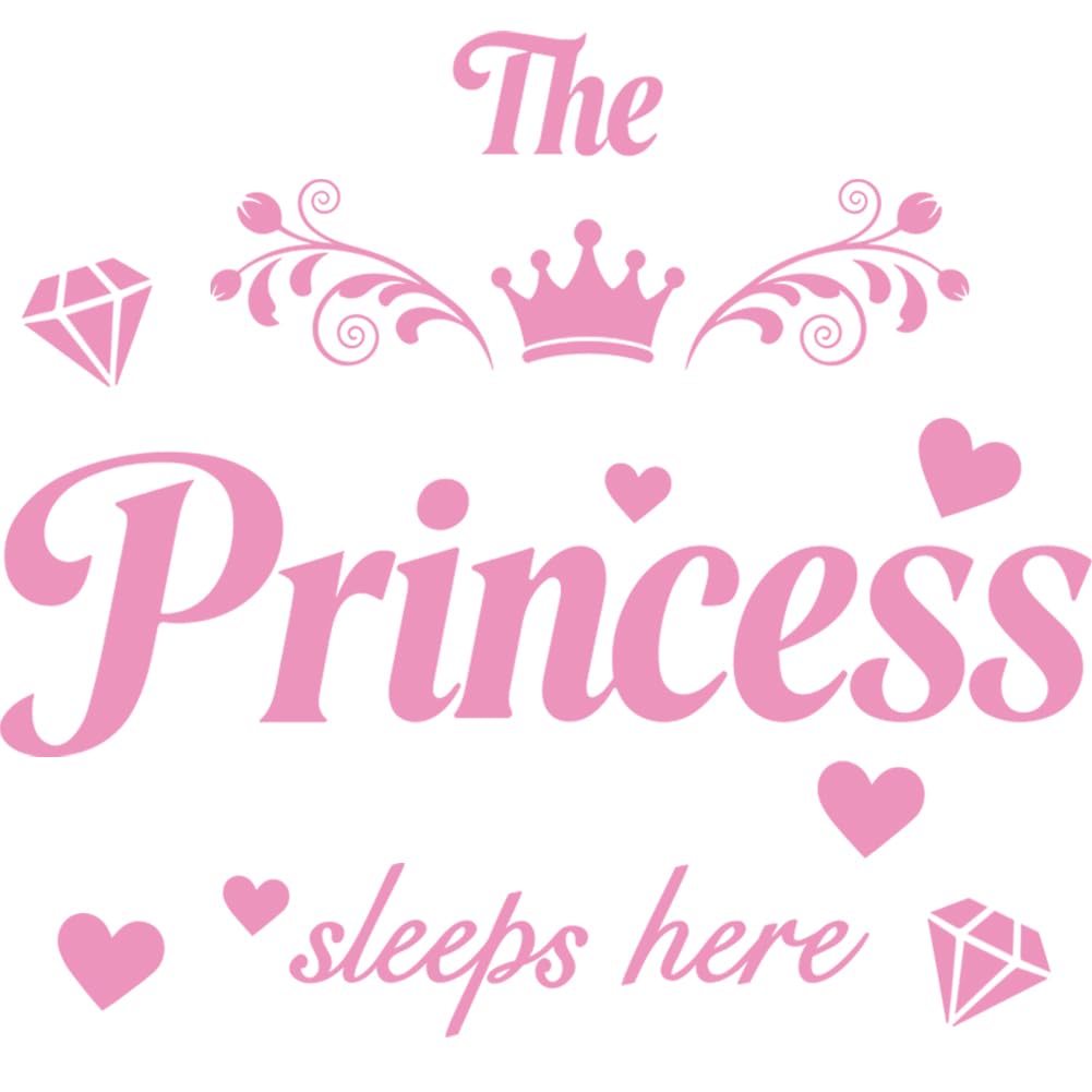 PRESSINART Princess Crown Wall Decal 11.8 x 31.5 Inch Pink Crown Diamond Design, Sleeping Beauty Wall Decals Peel and Stick Removable Self Adhesive Vinyl Cling Decor for Bedroom Headboard Background