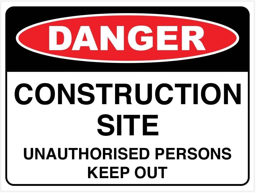 Danger Construction Site Unauthorised Persons Keep Out Rust Free Aluminum Tin Sign - Warning Decor with Pre-Drilled Holes for Indoor-Outdoor Building Site, Utility Construction Zone - 8x12 Inch​