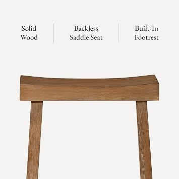 Maven Lane Vincent Counter Stool, Natural Solid Wood, 26