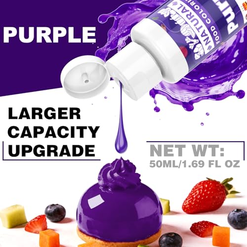 Image of Purple Natural Food Coloring - 50ml Plant Based Food Dye, No FD&C & Artificial Dyes, Gluten-Free, Food-Grade, Vibrant Liquid Colors for Icing, Baking, Cake Decorating, Frosting, Fondant, Slime - 1.69 Fl.Oz Bottles