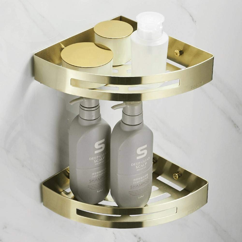 Bathroom Corner Stand Shower Caddy Rack Punch Free Gold Brushed Bathroom Shower Basket 1 Layer Corner Shelf Double