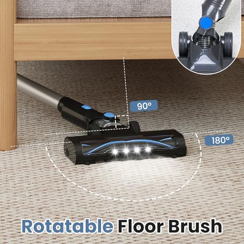 Image of OLIXIS Cordless Vacuum Cleaner, Rechargeable Upright Cleaner with Flexible Steering, Extendable Wand, LED Headlight, 3 Brushes & Wall Mount, Handheld Vacuum for Hardwood Floor Home Cleaning