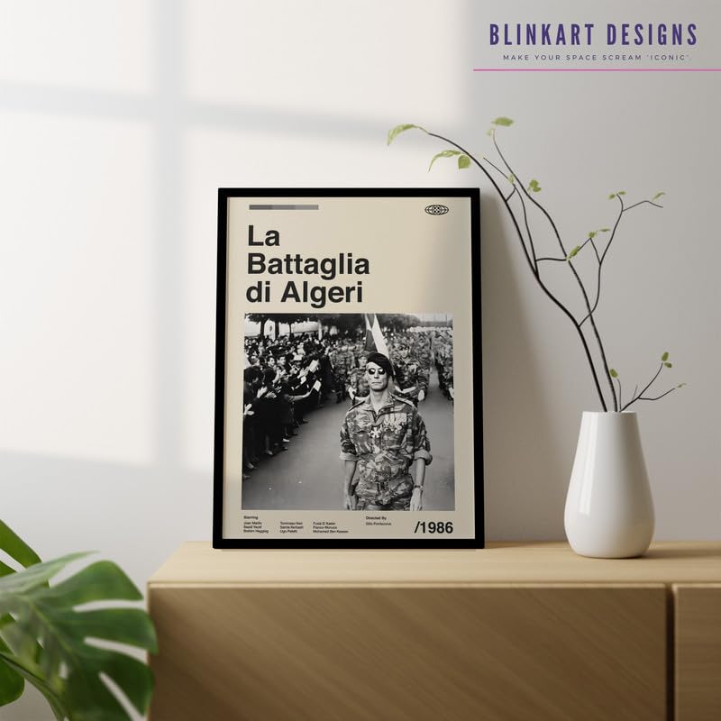 Image of BLINKART La Battaglia Di Movie Poster Frame 8x12 Inch | Premium 300 GSM Paper Wall Print | Mid Century Vintage Film Artwork for Home, Bedroom, Living Room, Office | Framed Photo Decor