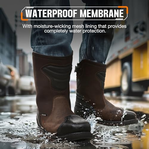 NINGO Steel Toe Work Boots for Men, Waterproof Safety Boots with All-Around Protection, Mens Square Toe Construction Boots with Slip Resistant & EH Protection, for Industrial Motorcycle4