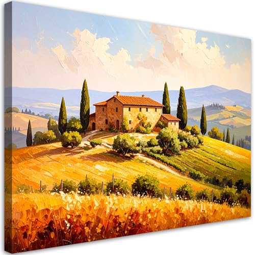 Feeby - Impression sur Toile - Tableau Decoration Murale - Toscane Paysage Vue - 90x60 1partie -...