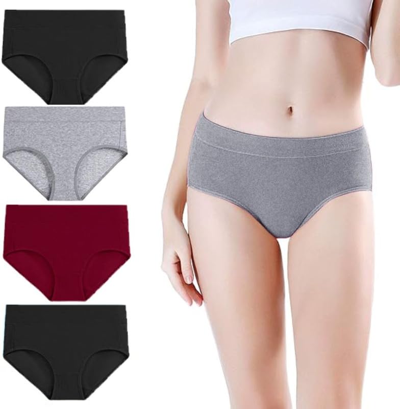 Image of DIVING DEEP Women's Cotton Underwear, Mid Waist Full Coverage Underpants, Post Partum Briefs Panties for Women Multipack-4
