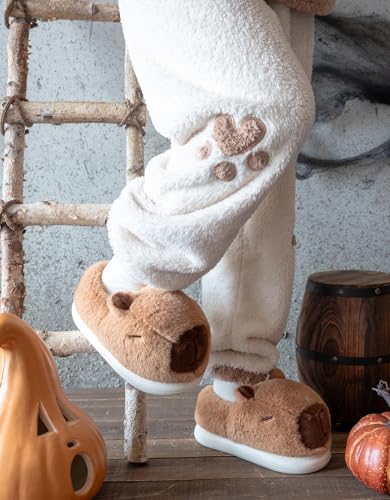 Capybara Slippers for Women Men,Cute Fluffy Animal Slippers,Warm Winter Wear Home Cozy Furry Soft Indoor Kawaii Shoes4