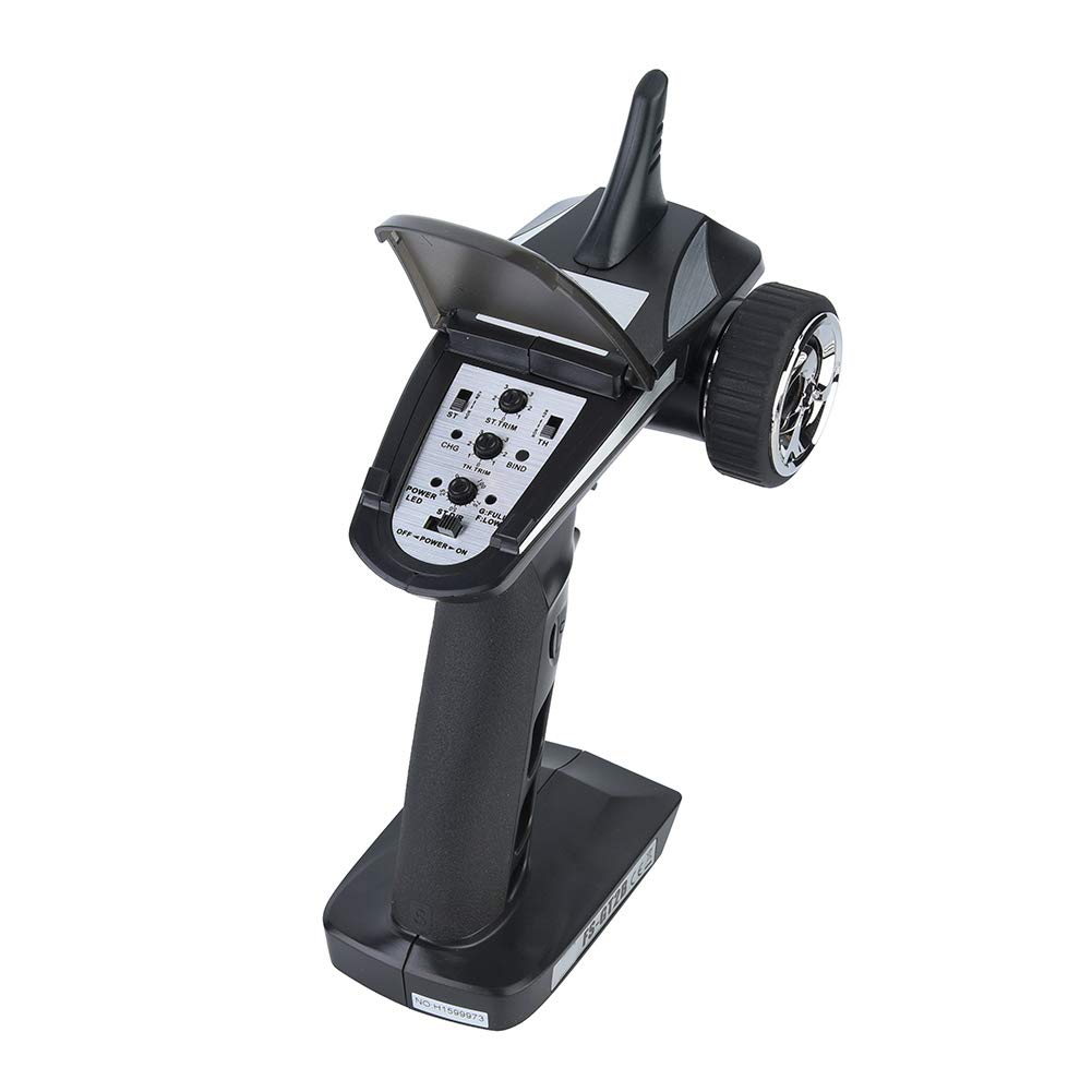 Pilipane Transmisor y Receptor Flysky FS GT2B 2.4G 3CH LED de Alta sensibilidad, antiinterferencias, Control Remoto para Coches y Barcos RC, Color Negro, 158 mm