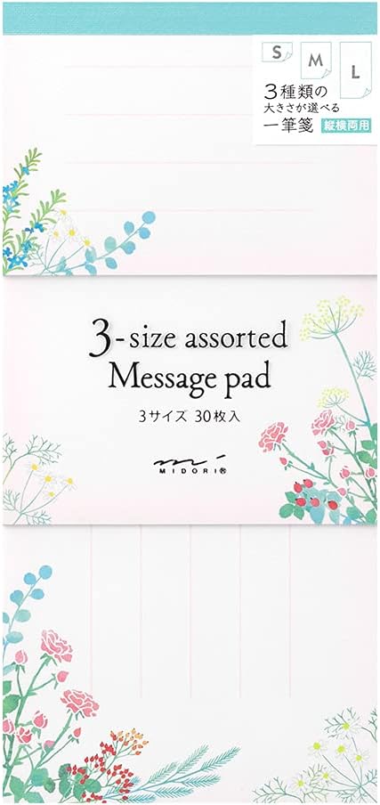 Midori 89517006 Single Writing Notes, 3 Sizes, Bouquet Pattern, 30 Sheets