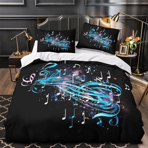Housse de couette microfibre ultra douce 200x200 au design notes de musique