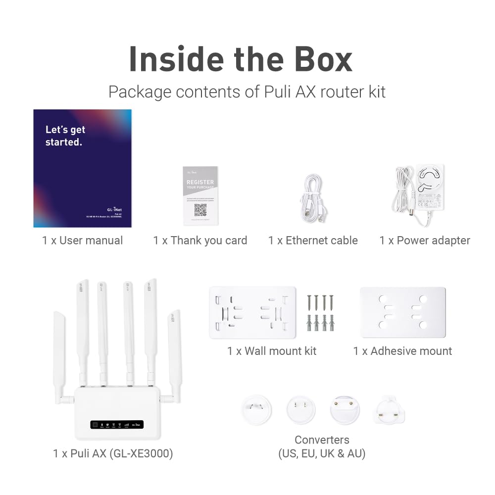 GL.iNet GL-XE3000 (Puli AX) 5G Router with SIM Card Slot, Dual SIM Cellular Router, Wi-Fi 6, 6400mAh Battery, Multi-WAN, VPN, OpenWrt, Secure 5G Routers for Office, Retail, Events, Remote Work