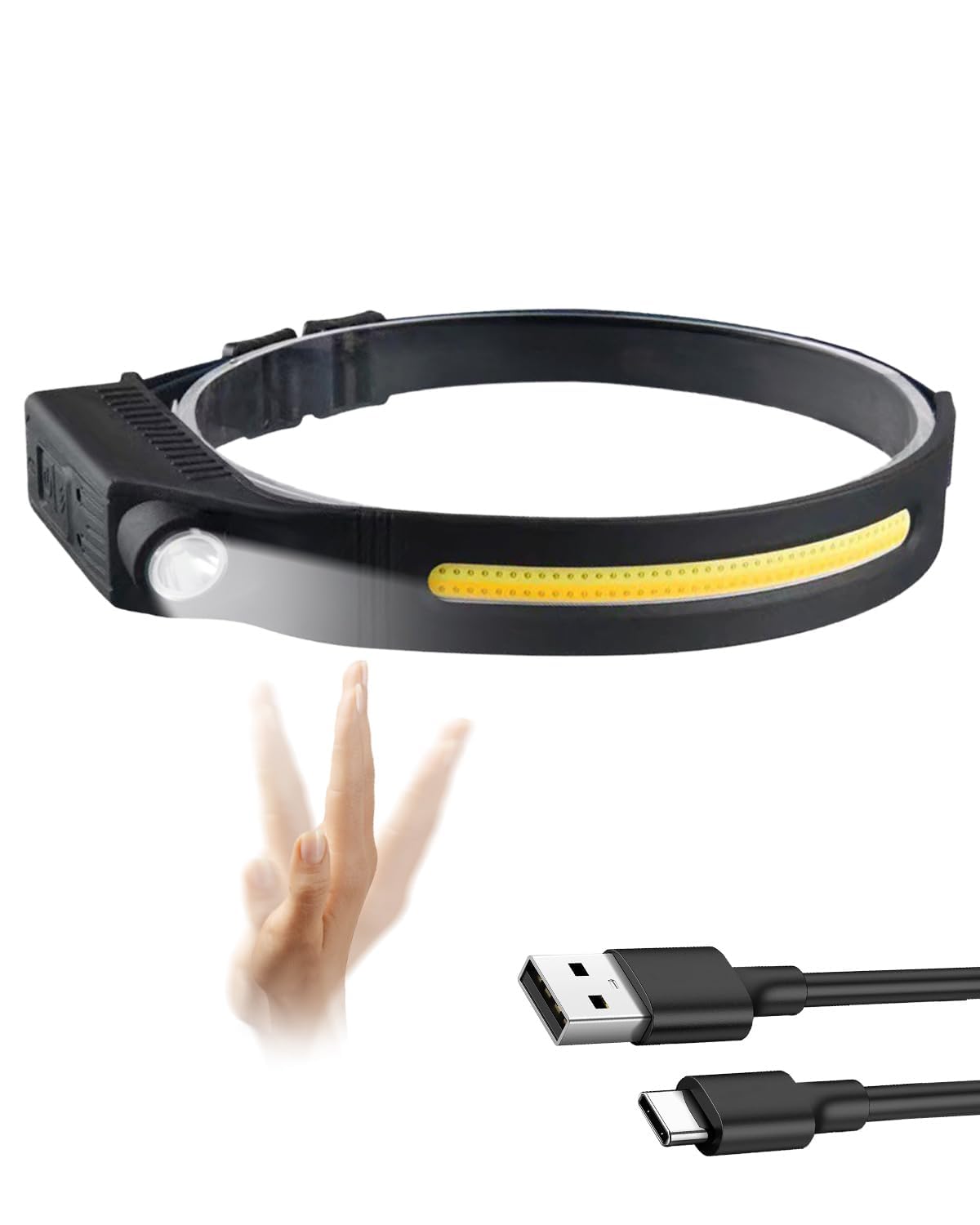 Coyonce Rechargeable LED Head Torch, 800 Lumens Lumi Light Led Headband with 9 Adjustable Modes, 270° Wide Beam IPX4 Waterproof Light with Motion Sensor for Running, Camping, Hiking & Outdoor Use