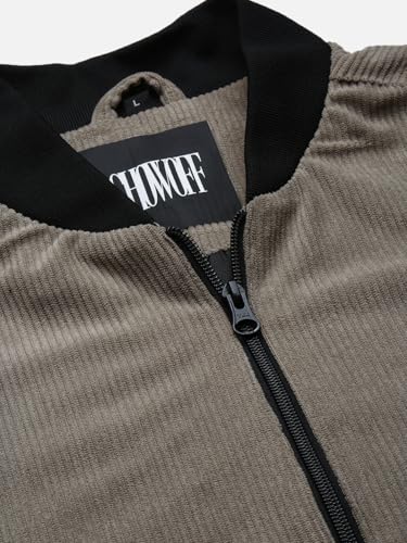 Image of SHOWOFFFF Men Solid Bomber Jacket | Mandarin Collar Full Sleeves Corduroy Jacket for Mens | Slim Fit Regular Length Jacket for Men's