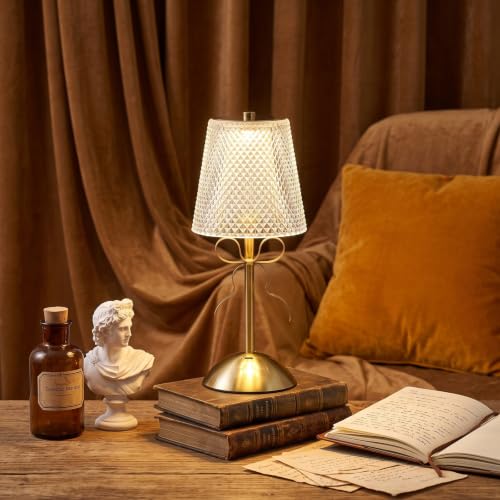 Image of Liliful 2 Pcs Cordless Table Lamp Rechargeable Touch LED Small Gold Portable Battery Operated USB-c Desk Lamp 3 Color Dimmable for Bedroom Living Room Dining (Gold,Crystal Cut Style Bow)