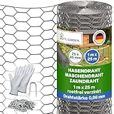 TTL GARDEN 1x25m Hasendraht 25x45mm Masche rostfrei verzinkt - 0,66mm Draht Stärke Rolle feinmaschig Drahtgitter Kaninchendraht Zaun Gitter Maschendrahtzaun 25m x 1m breit silber