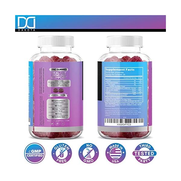 Dakota 120 Gummies Zinc 50mg Supplements Chewable Gummies w Vitamin D3 Echinacea Vitamins for Adults Kids, Zinc Gummy Immune Support