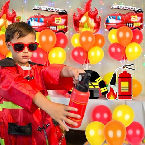 Image of 6 Sets Fire Fighting Party Balloon Stand Kit for Table Red Yellow Balloon Centerpiece Decor Fire Truck Party Balloon Stand Kit for Fireman Theme Birthday Supplies