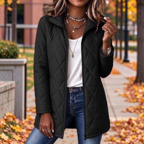 Quilted Jackets for Women Lightwight Fall Winter Mid Length Padded Coats - image 2