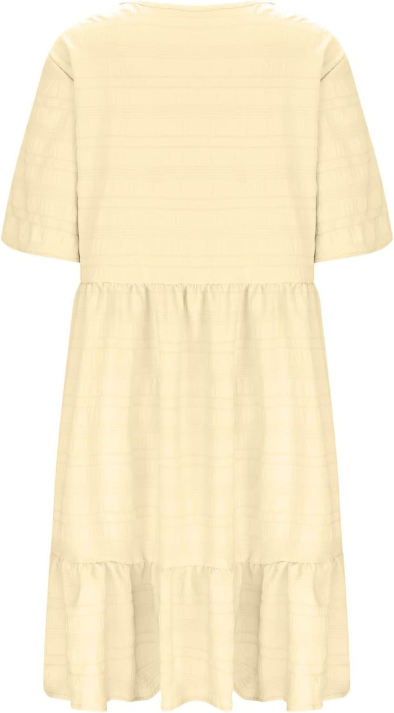 Women's Plus Size Midi Dress Short Sleeve Round Neck Loose Summer Tiered Dresses Casual A Line T Shirt Sundress