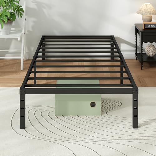 Image of Metal Platform Bed Frame Twin Size, 18 Inch Height with Heavy Duty Steel Support, No Box Spring Needed, Easy Assembly and Underbed Storage,Black