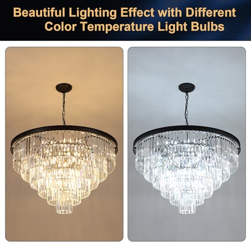 Image of 35 inch Large Crystal Chandeliers 6-Tier Modern Black Living Room Chandelier