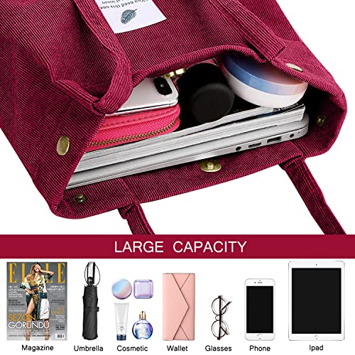 Image of Ayieyill Corduroy Tote Bag for Women Canvas Shoulder Cord Purse with Inner Pocket
