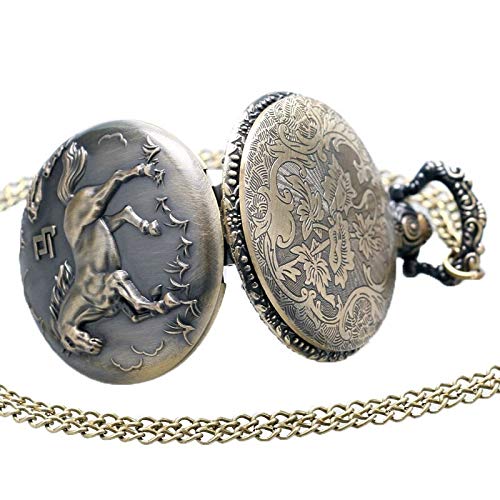 AxBALL Relógio de bolso Vantique Bonze 3D Horse Quartz com corrente de colar