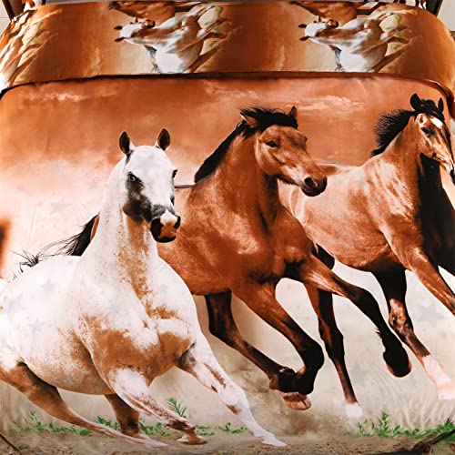 Wowelife Horse Bedding Set Twin For Girls And Boys, Premium 4 Pieces Horse Duvet Cover Set, Comfortable And Soft For Kids Bedding Set(Twin-4 Pieces) #TOP4