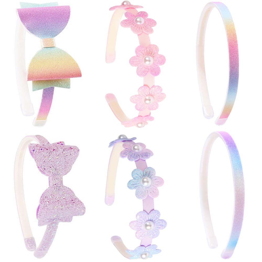 Lizioo 6 pcs Girls Headbands Sweet Girl Hair Accessories Glitter Bow/Flower/Star Hairband Cute Head band for Girls/Kids