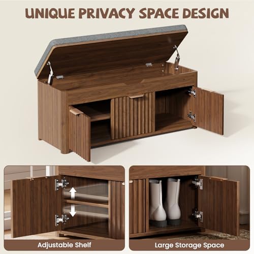 374-W-Shoe-Bench-with-Storage-Lift-Top-Entryway-Bench-Walnut-2-Tier-Adjustable-Shoe-Rack-with-Cushioned-Seat-Hidden-Storage-Wooden-End-of-Bed-Bench-for-Bedroom-Living-Room-Hallway