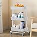Storage Trolley Cart - 3 Tier Rolling Utility Organizer Rack, Craft Art Cart, Multi-Purpose Organizer Shelf, Tower Rack Serving Trolley for Office Bathroom Kitchen Kids’ Room Laundry Room, White