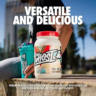 GHOST Whey Protein Powder, Milk Chocolate - 2LB, 25G of Protein - Whey Protein Blend - Post Workout Fitness & Nutrition Shakes, Smoothies, Baking & Cooking - Soy & Gluten-Free
