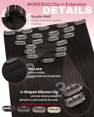 Image of Moresoo Brown Clip in Hair Extensions Dark Brown Hair Extensions Clip ins Real Human Hair Long Full Head 22 inch 120g /7pcs