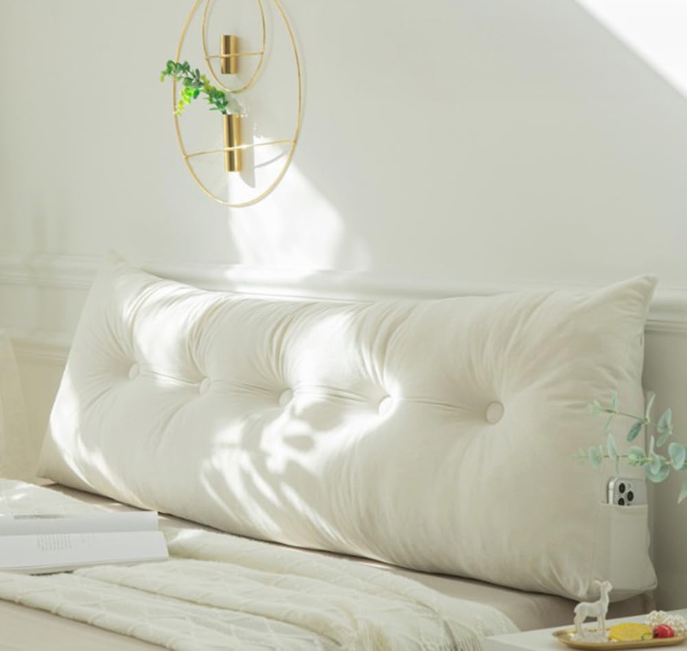 XANAYXWJ Lussuoso Cuscino Triangolare per testiera per Letti matrimoniali/King Size Cuscino per Schienale di Supporto per Il Relax e la Lettura 200x40x12 cm (180x40x12 cm Bianco)