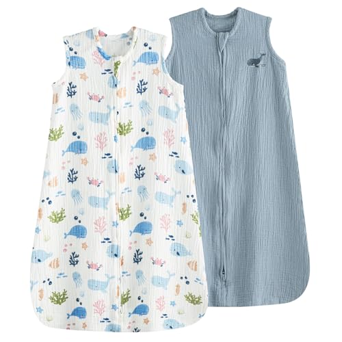 Image of PHF Soft Muslin Cotton Baby Sleep Sack 0-6 Months, 2 Pack 100% Cotton Sleeping Sack for Summer, 0.5 TOG Baby Wearable Blankets with 2-Way Zipper, Sleep Sacks for Girls Newborn, Mermaid