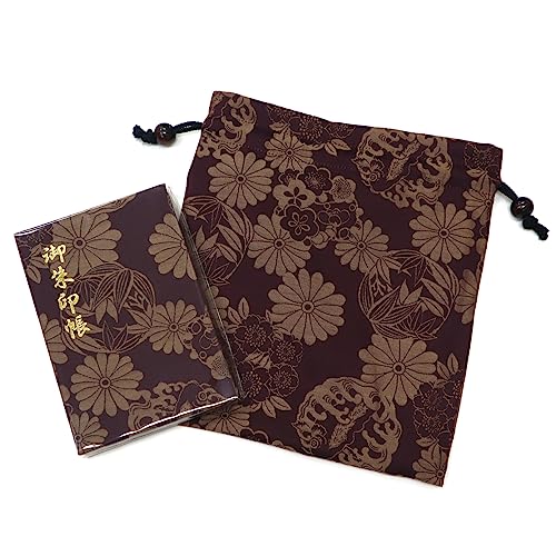 和柄 御朱印帳 巾着 セット 集印帳 ご朱印帳入れ 16×10.9cm ちりめん 綸子 蛇腹式 24折48面 (綸子紫)