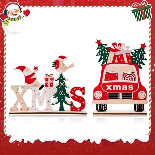 QITHGYD Weihnachtsdeko Innen 2er Set – Holz Weihnachtsdekorationen...