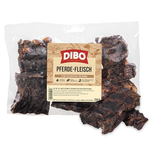 DIBO Carne de Caballo, Bolsa de 250 g, el pequeño Aperitivo Natural o golosina para morder, Comida para Perros, artículo masticable de Calidad sin Productos químicos
