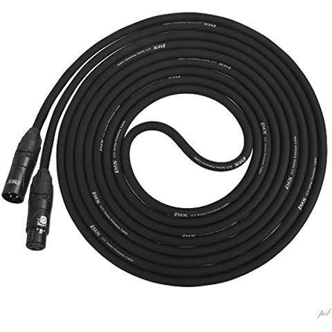LyxPro Quad Series 4.6m XLR 4-Conductor Star Quad Balanced Microphone Cable for High End Quality and Sound Clarity, Extreme Low Noise, Black Cover