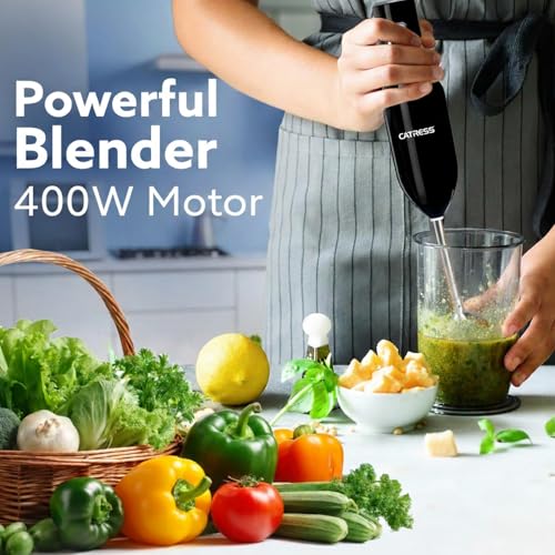 Image of Hand Blender for Kitchen 400W Powerful Electric Immersion Blender Easy to Clean Low Noise Compact Design for Smoothies Purees Milkshakes Baby Food ISI Certified 5 Years Warranty Black
