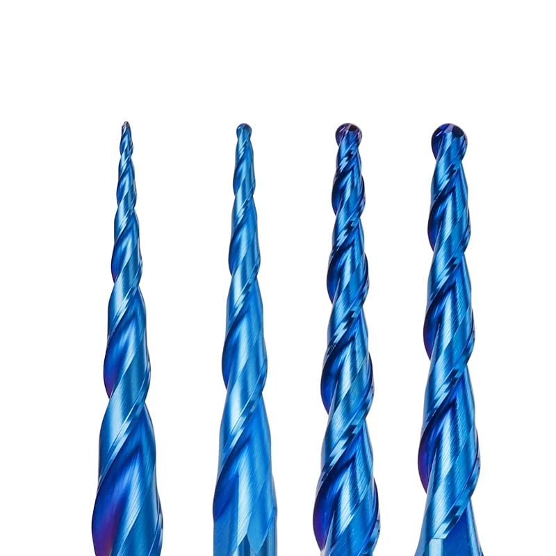 1pcs Ball End Tapered Mills Router Bits CNC Engrave Carving R0.25-R2.0 Solid Carbide HRC65 Nano Blue Coating Metal Wood Engraving Bit(R0.5x47xD8x85)