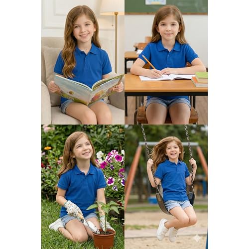Image of Kids Girls Polo T-Shirt | Half Sleeves | 100% Organic Cotton Rich Bio-Wash Fabric | Ultra Soft & Breathable | Regular Fit | Plain Solid Color Casual Wear & School Uniform