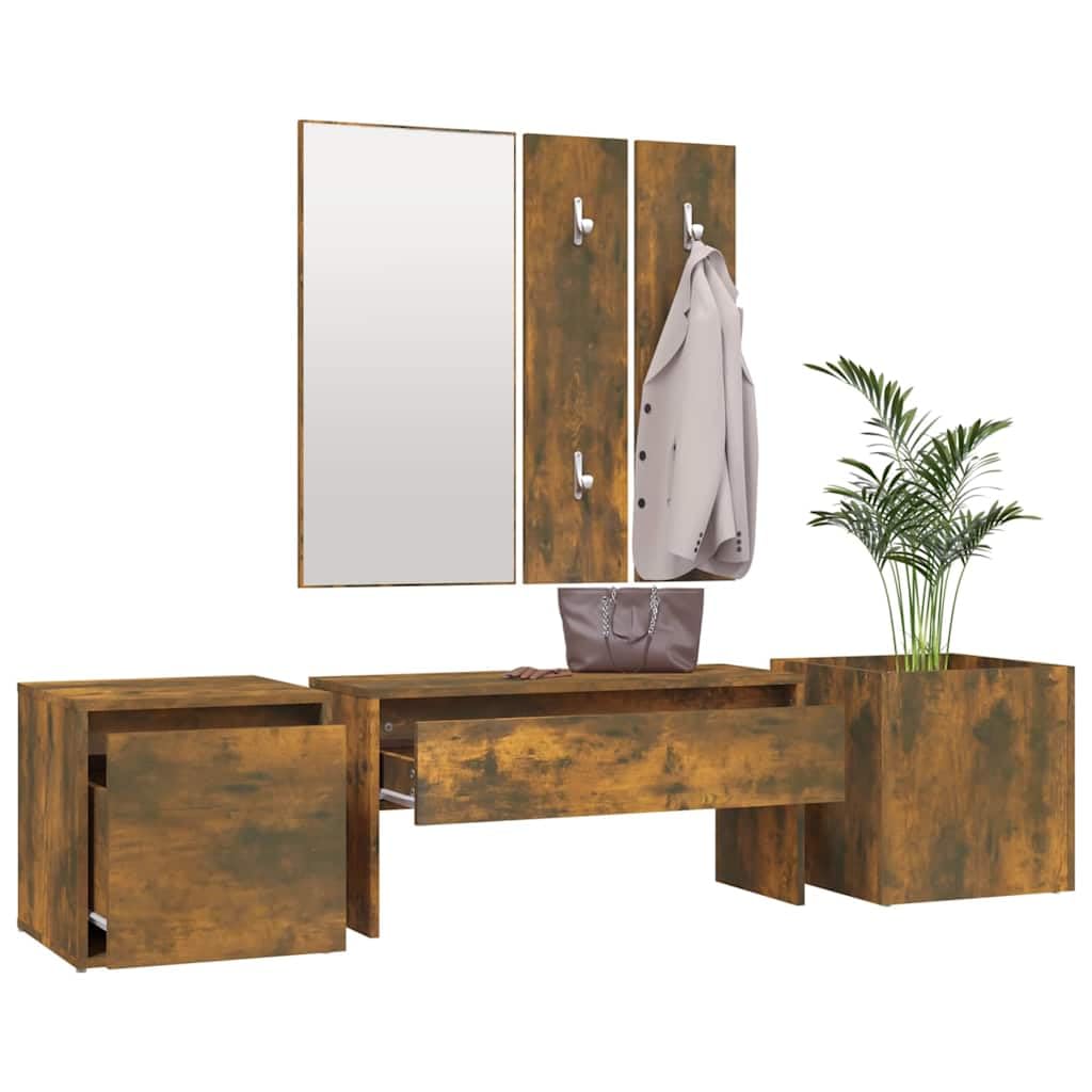 Juego de guardarropa de madera ahumada de roble con espejo y jardinera