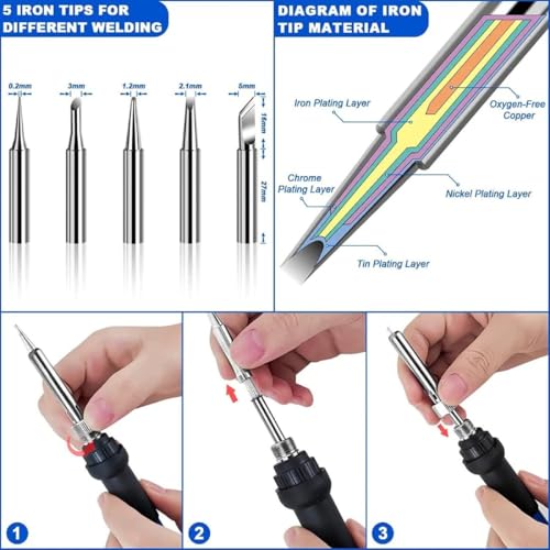 Image of 2in1 Professional Mobile Soldering Iron Equipment Tool Machine Combo Kit Set with Wire 60 W Temperature Controlled (Conical, Flat, Pointed, Round Tip)