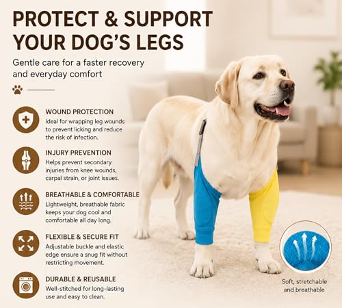 Image of Dog Elbow Protector - Dog Sleeves for Wounds Front Legs, Keep the Elbow Wound Clean, with Inner Padding to Protect the Elbow Joint, Cone Collar Alternative to Stop Licking Wounds (Yellow Blue,XL)