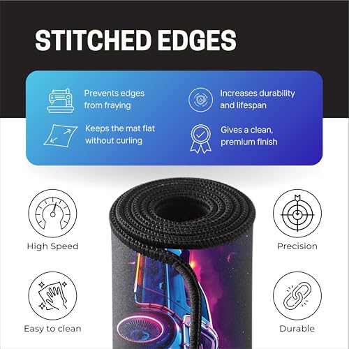 Image of Retro Car Mouse Pad 18x36 Inch 3mm Extended Gaming Desk Mat with Anti-Slip Rubber Base Mousepad for Smooth Surface Desk pad for PC & Laptop Use Waterproof & Stiched (Multicolour) Deskpad