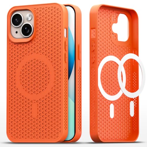 Image of Pikkme Back Cover for iPhone 13 / iPhone 14 | Honeycomb Cooling Design | Silicone Heat Dissipation | Mag-Safe Compatible | Shockproof Camera Protection Bumper Case (Orange)