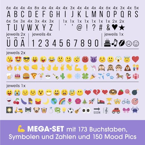 EASYmaxx LED-Leuchtkasten Light Box - Für individuelle Textbotschaften | Mega-Set mit 150 bunten Emojis und 173 austauschbaren Buchstaben, Zahlen und Symbolen | Mit Timerfunktion [A5]