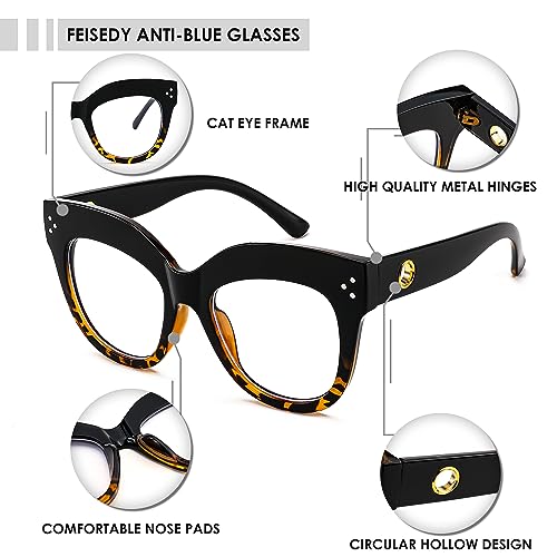 Image of FEISEDY Cat Eye Blue Light Glasses Oversized Vintage Chunky Computer Glasses for Women Hipster Party B0026