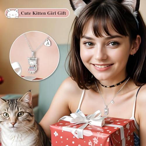 Anime Style 3D Cartoon Cat Girl Necklace for Girls, Kitty Girl Pendant Initial Necklaces for Kids, 14K Gold-Plan Gift for Birthday Party2